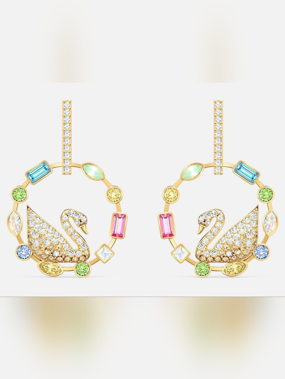 Swarovski Rainbow Swan Hoop Earrings – Multicolor Crystal Pavé